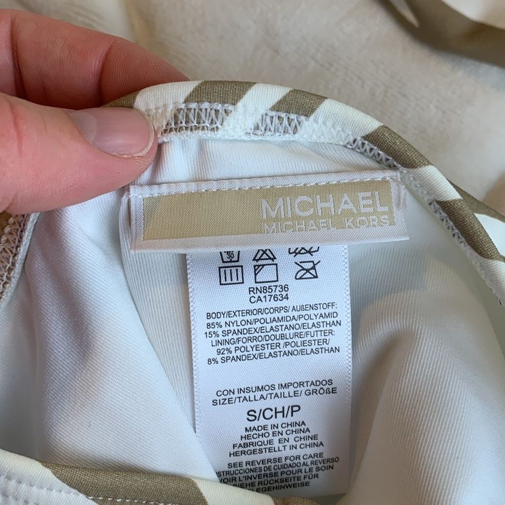 NWT Michael Kors Women Beige White Zebra Print Ring Swimsuit Bikini 2 Piece Set - Picture 13 of 13